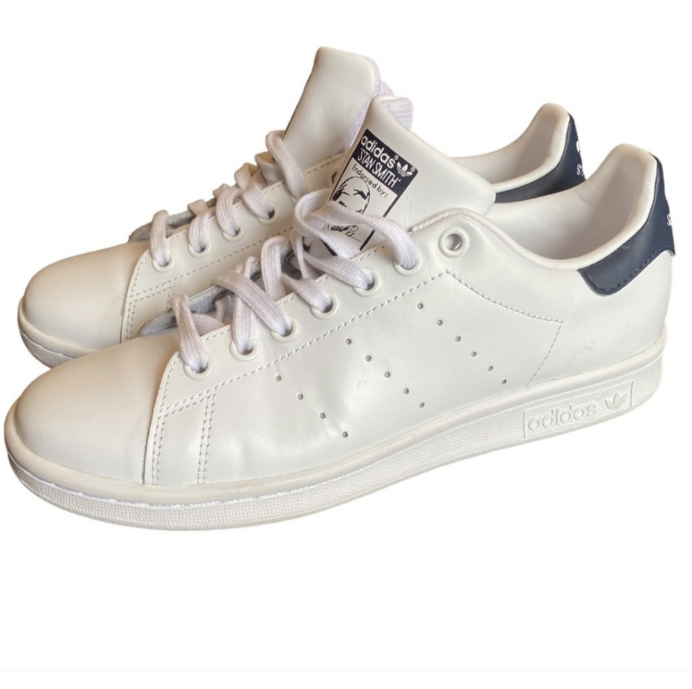 ADIDAS Original Stan Smith Classic White Navy Sneaker Shoe Size M7 W9